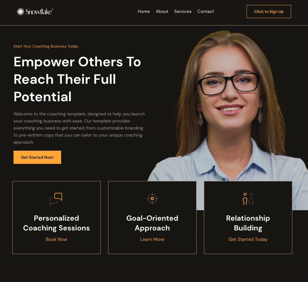 Sleek dark theme gohighlevel coaching template