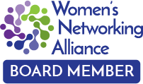Badge stating Amy is a Women's Networking Alliance Chapter Board Member
