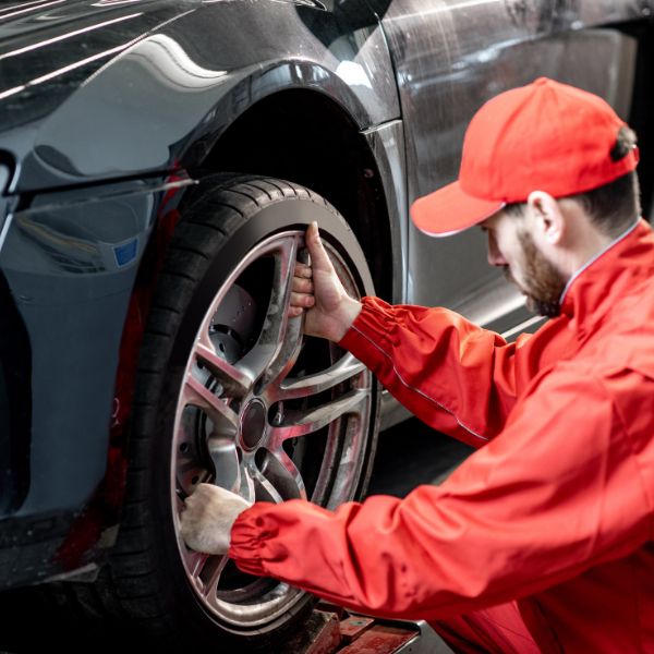 man changing a flat car tire