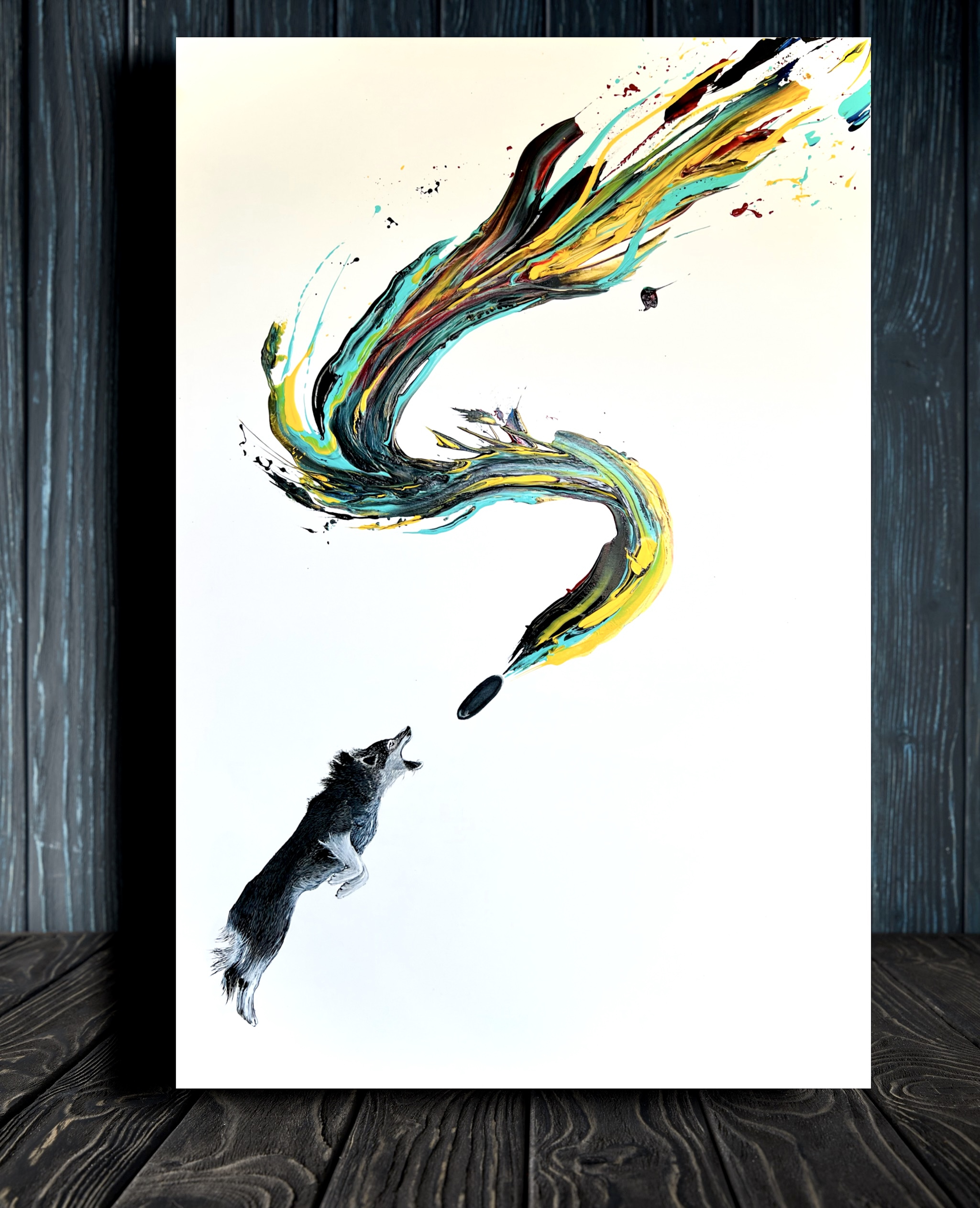 Wolf catching a bullet, canvas design