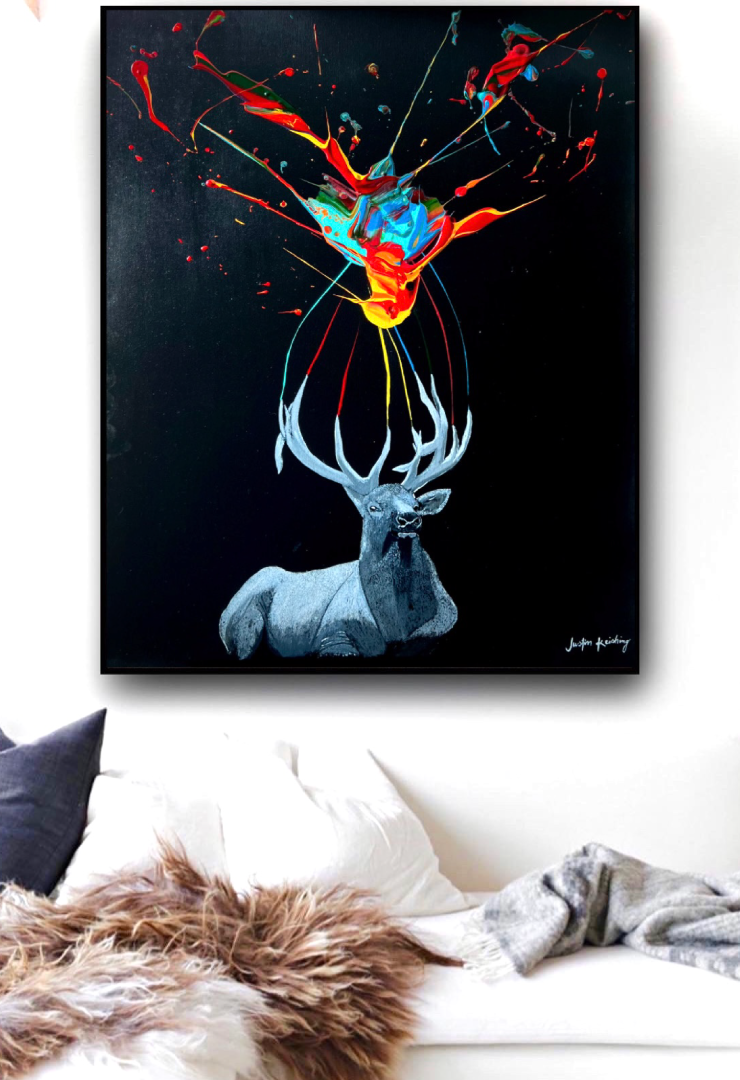 Canvas art of a deer with multiple colors