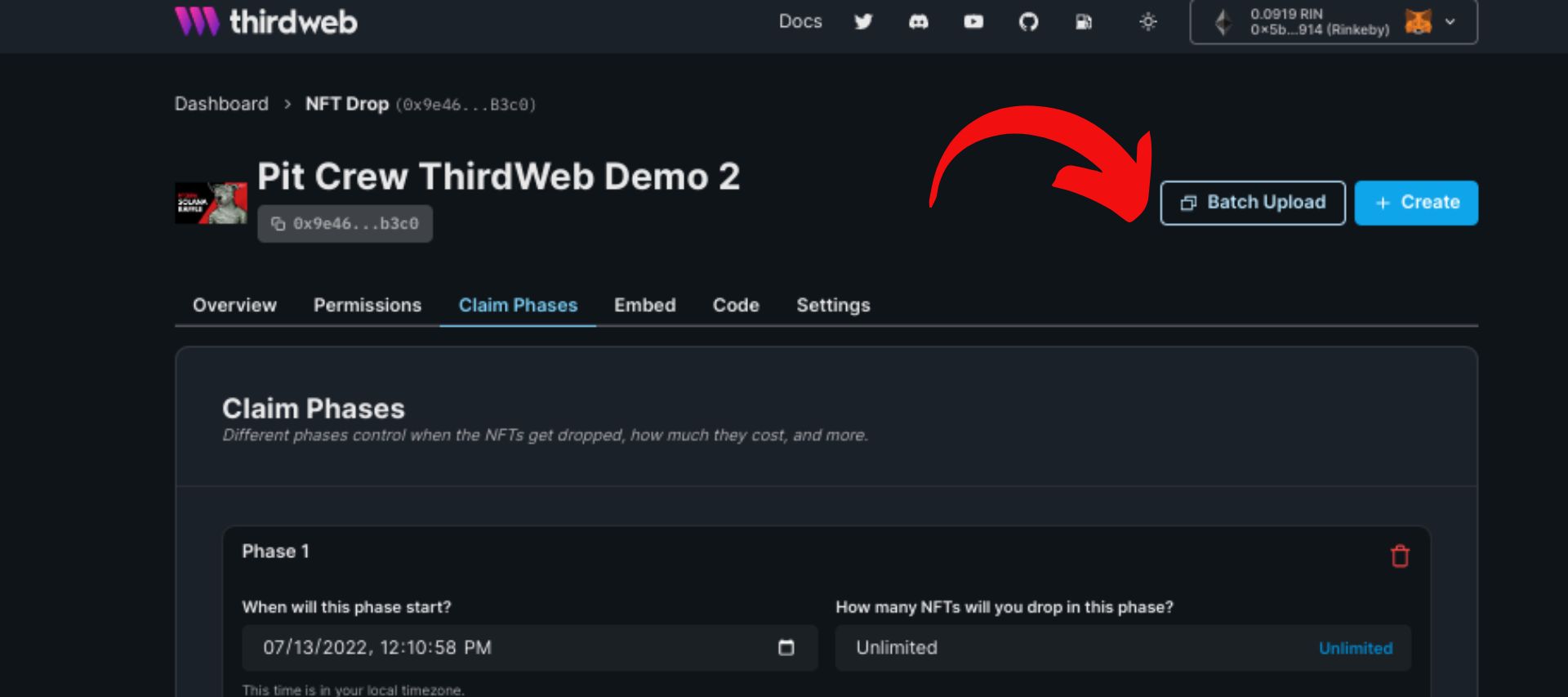 Once you have your nft images and metadata, you can batch upload them into thirdweb