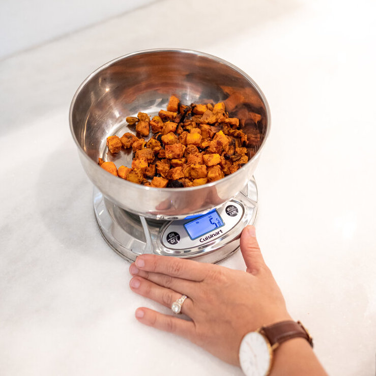 healthy snack weighed on kitchen scale