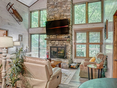 Living room with fireplace - Carolina Stays Vacation Rentals