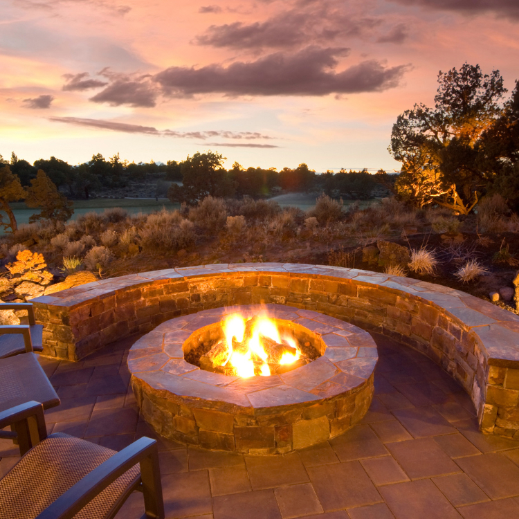 Fire pit at night with a view