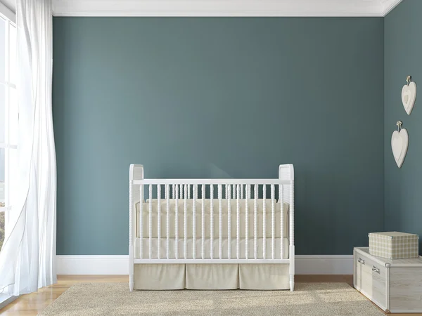 painted nursery room with cradle