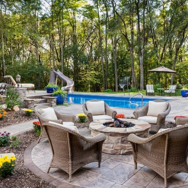 fire pit patios with pool
